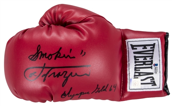 Joe Frazier Signed/Inscribed Red Everlast Stats Boxing Glove (Beckett)